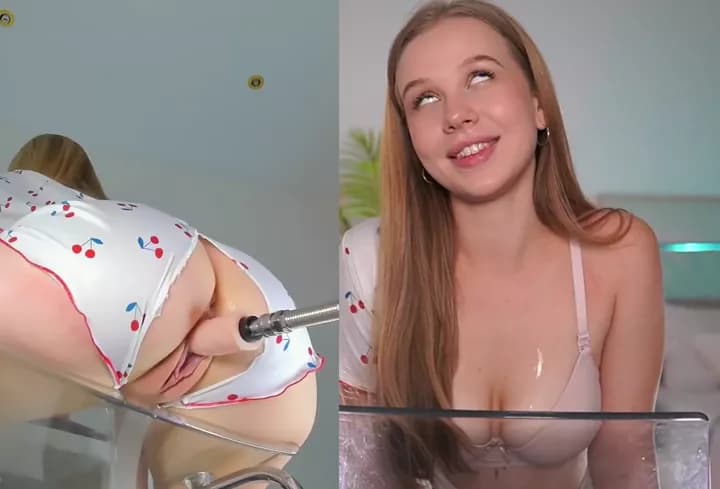 Petite Girl Squirting Orgasm with Sex Machine Close Up