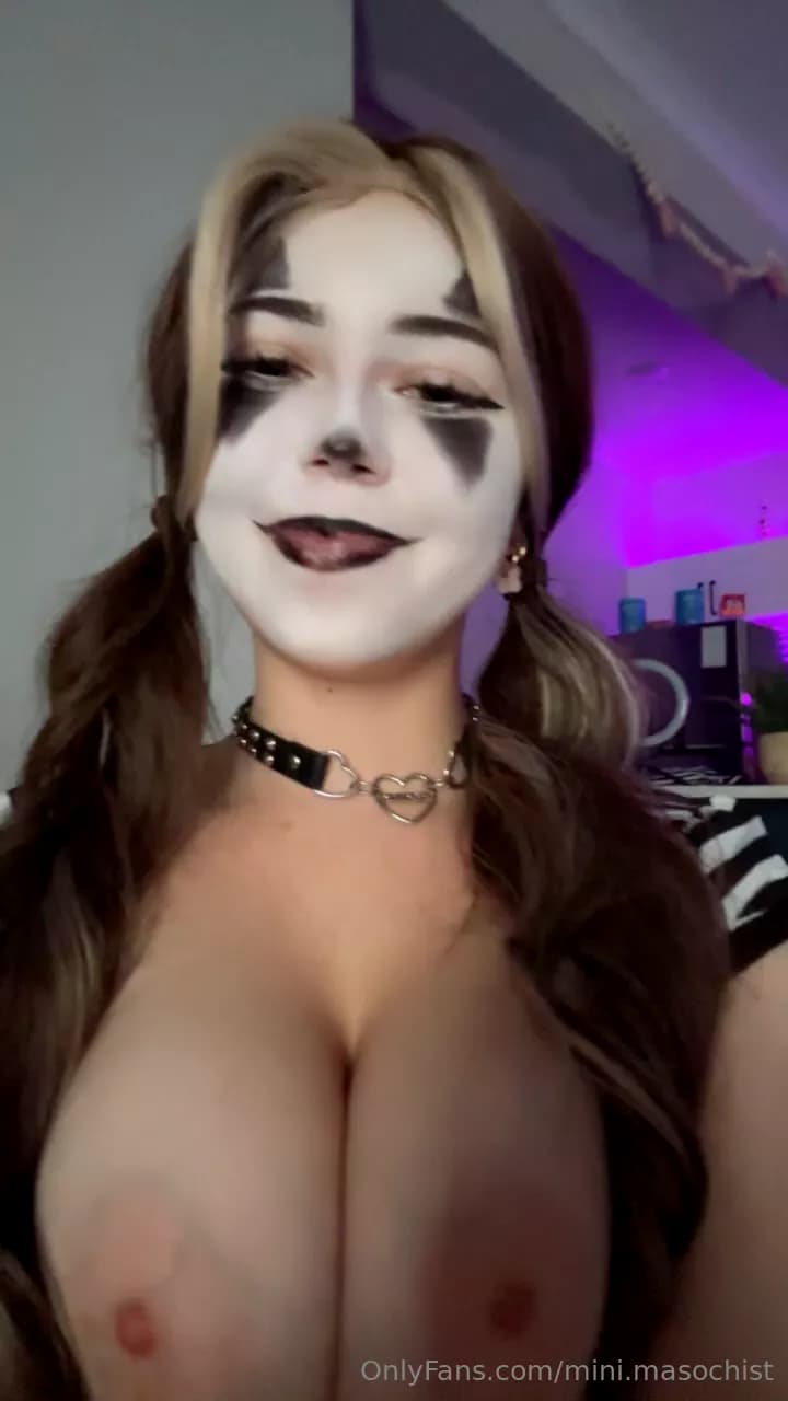 Playful Painted Face Cutie with Massive Natural Tits & Black Collar Fun